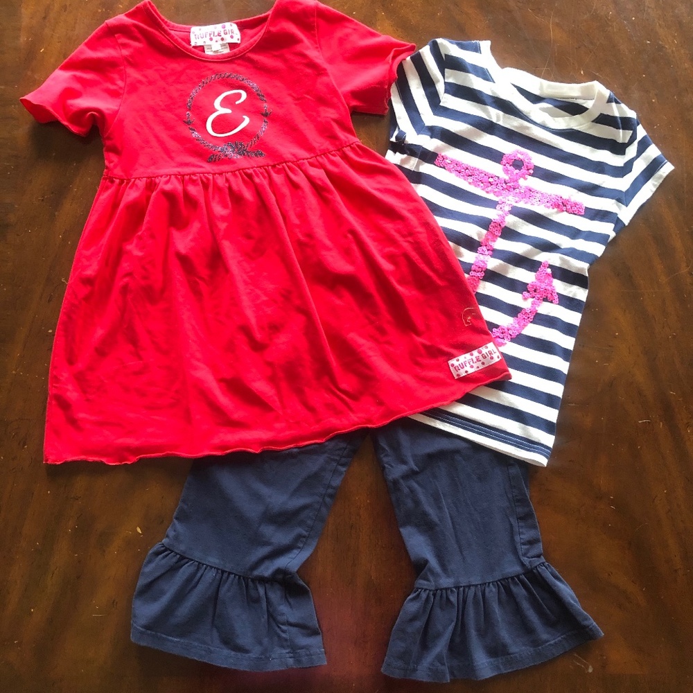 Ruffle Girls 6/7 3 pc nautical capri set